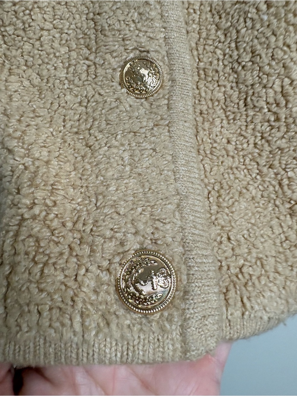 Talbots Boucle Teddy Bear Cardigan Sweater With Gold Buttons | Size Large - Picture 4 of 11